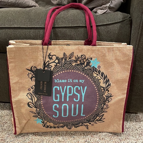 Mona B “Blame It On My Gypsy Soul” Burlap Tote Bag - NWT - Picture 3 of 6